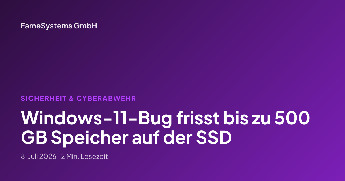 Windows-11-Bug frisst bis zu 500 GB Speicher auf der SSD